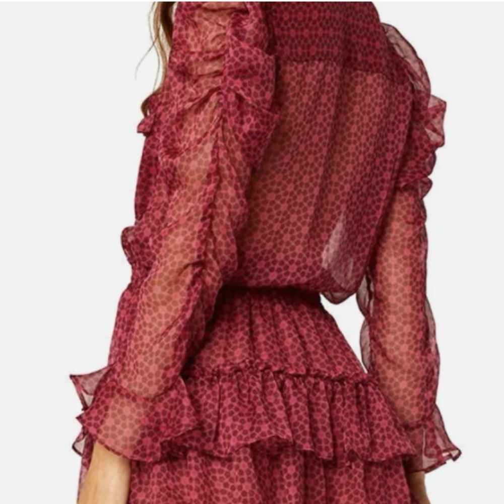 Misa Los Angeles Burgundy Ruffled Long Sleeve Dress